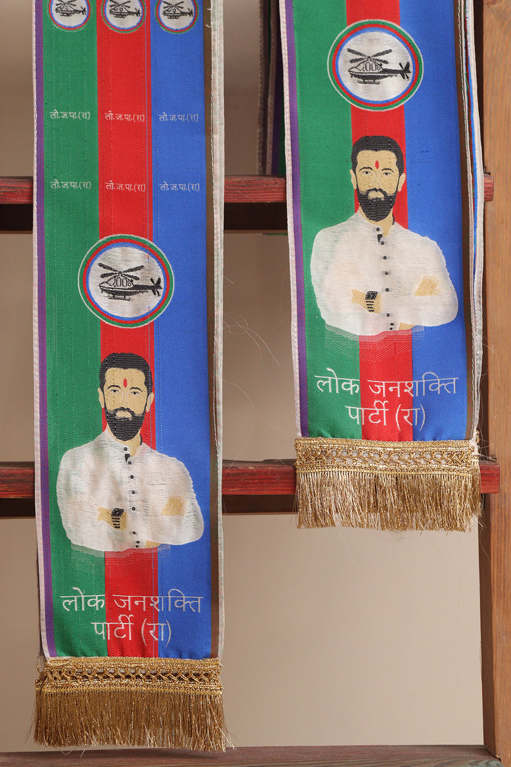Divya India Weaved Political Stole - Customized political stoles matching any party’s official logo colors || A premium silk unisex scarf with handcrafted lace, representing dignity, pride, unity, and elegance