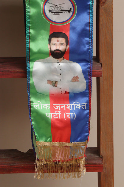 Divya India Printed Political Stole – Customized political stoles matching any party’s official logo colors || A premium satin silk unisex Digital Printed scarf with handcrafted lace, symbolizing dignity, pride, unity, and elegance