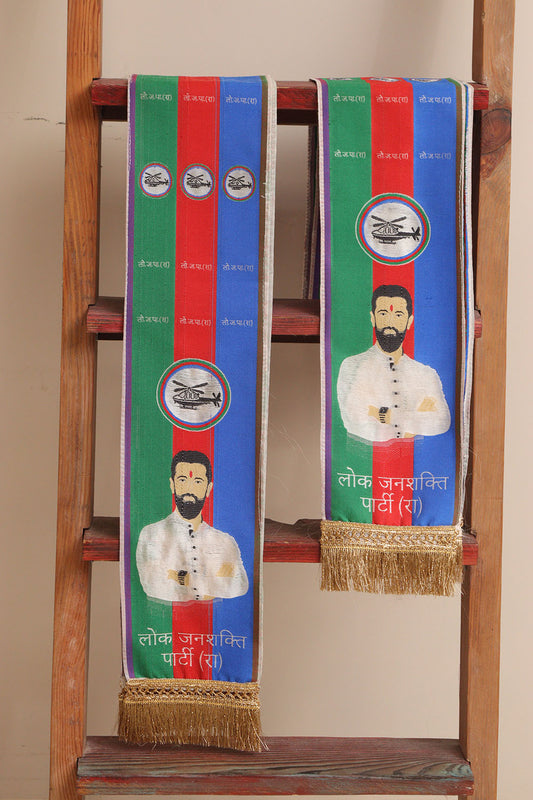 Divya India Weaved Political Stole - Customized political stoles matching any party’s official logo colors || A premium silk unisex scarf with handcrafted lace, representing dignity, pride, unity, and elegance