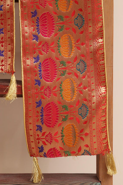 Luxurion World Customised Swagat Stole/Dupatta – Red Paithani Silk Flower Design Stole With a Beautifully Matching Tassel for Welcoming Guests at Weddings, Anniversaries or Grand Celebratory Occasions - Luxurion World